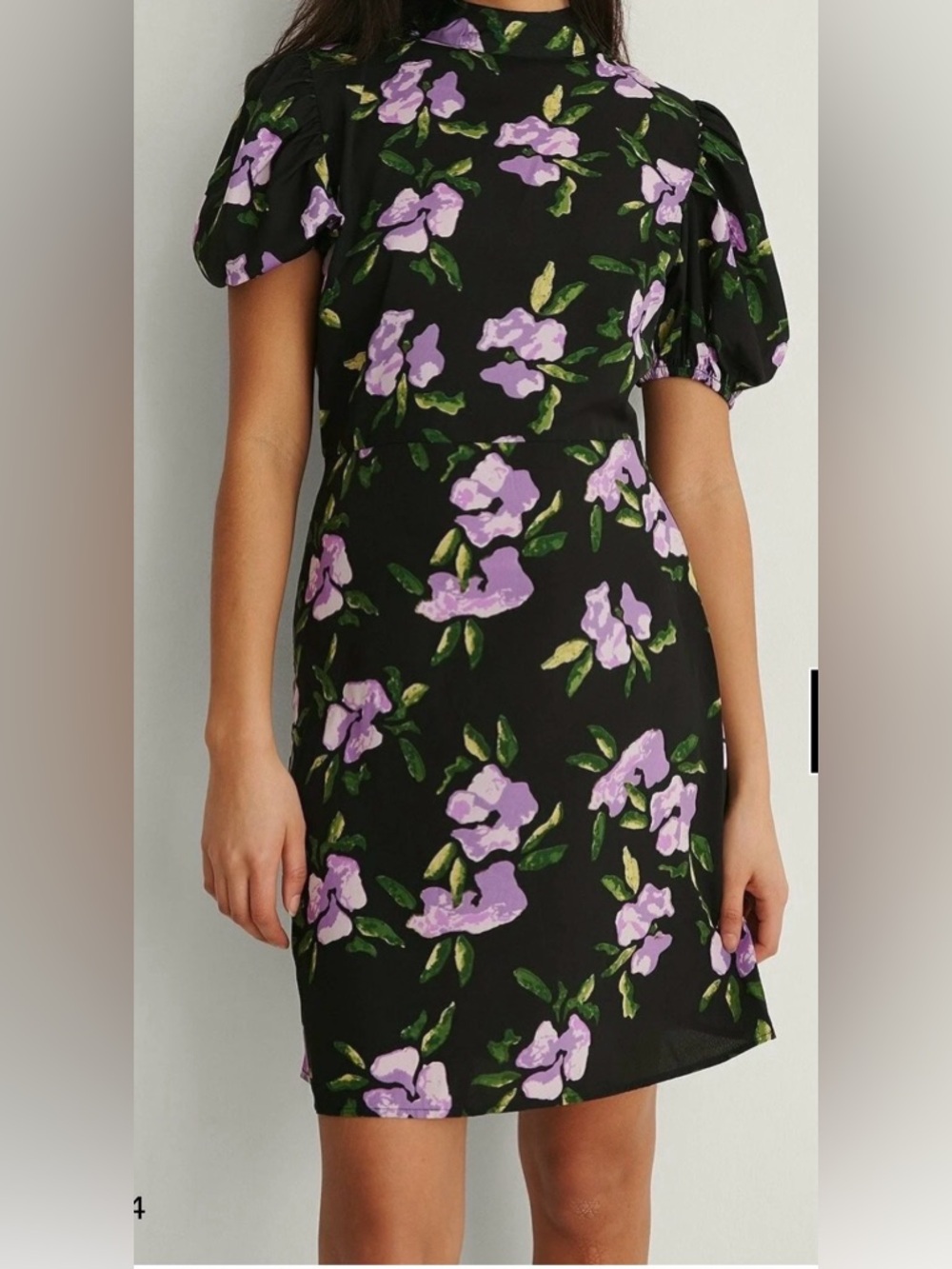 NA-KD floral mini dress black purple green floral high mock neck SZ40/US8-10